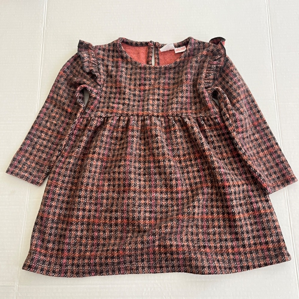 Zara‎ Girls Gingham Ruffle Dress 2-3T Tweed Plaid Textured Autumn Casual Holiday